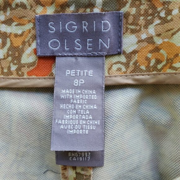 Sigrid Olsen Orange Yellow Brown Japanese Floral motif print dress pants Size 8 - Picture 3 of 12